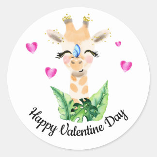 De Giraffe en de vlinder Valentijn Ronde Sticker