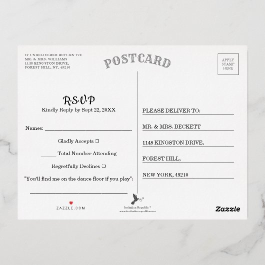 De Glam Gold Confetti Wedding RSVP Real Folie Uitnodiging Briefkaart (Achterkant)