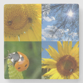 De glimlende zonnebloem stenen onderzetter