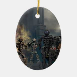 de glorieuze zeven robots b keramisch ornament