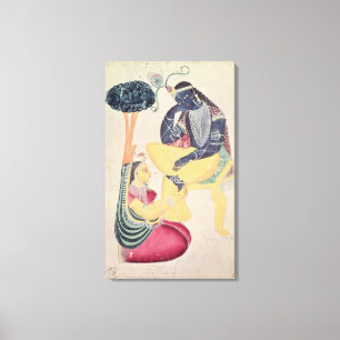 De God Krishna met zijn sterfelijke liefde, Radha Canvas Afdruk