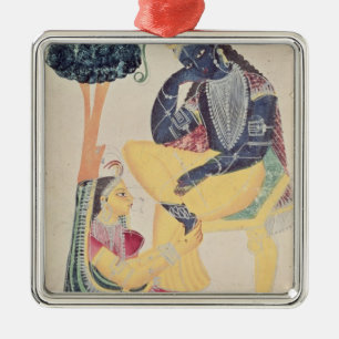 De God Krishna met zijn sterfelijke liefde, Radha Metalen Ornament
