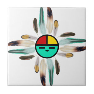 De God van de Zon van Zia met Veren Tegeltje