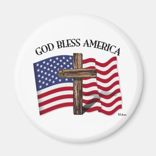 De GOD ZEGENT AMERIKA met ruw kruis & de vlag van  Magneet