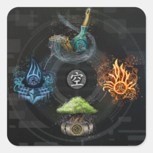 De Godai vijf elementen kanji art illustratie Vierkante Sticker