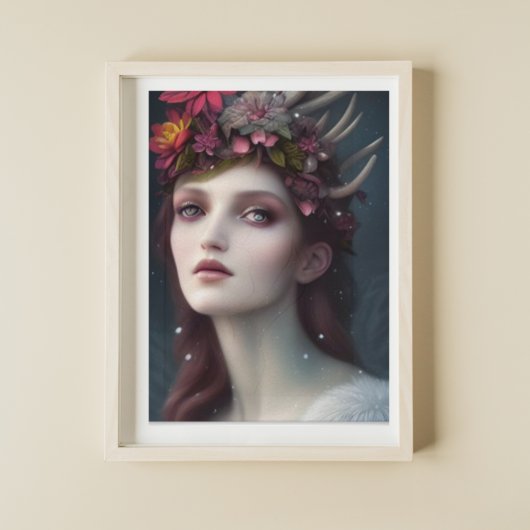 De godin van Winter Fantasy Floral Portrait Poster
