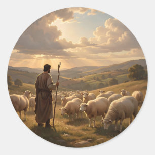 De Goede Herder – Christelijke Herder Kunst Klassi Ronde Sticker