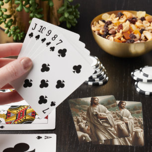 De goede herder die een lam vasthoudt pokerkaarten