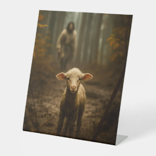 De Goede Herder en het Verloren Lam – Jezus & Lam Reclamebord Met Voetstuk