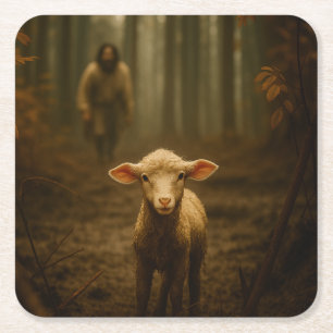 De Goede Herder en het Verloren Lam – Jezus & Lam Vierkante Kartonnen Onderzetter