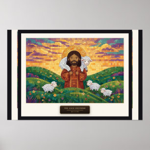 De Goede Herder — kubusmozaïek Poster