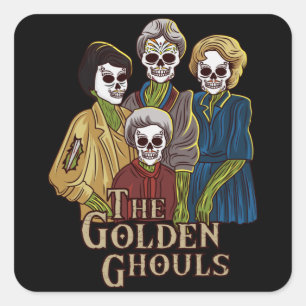De Golden Ghouls Funny Halloween Horror Mannen Vro Vierkante Sticker