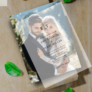 De Golden Hour Grace Modern Monogram bruiloft Vellum Uitnodigingen