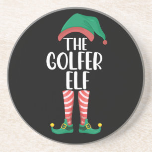 De Golfer Elf Golf Familie Bijpassende Kerstmis Zandsteen Onderzetter