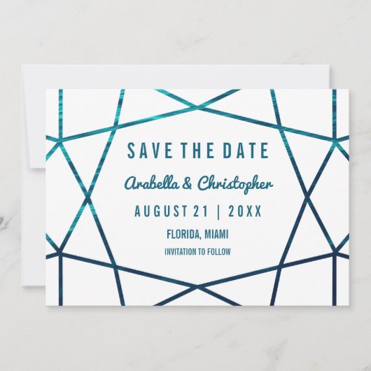De Golven van de Turquoise Geometric sparen de Dat Save The Date (Voorkant)