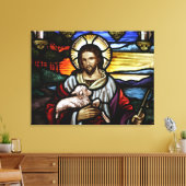 De Good Shepherd; Jezus op gekleurd glas Canvas Afdruk (Insitu (Woonkamer))