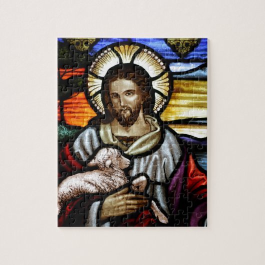 De Good Shepherd; Jezus op gekleurd glas Legpuzzel (Verticaal)