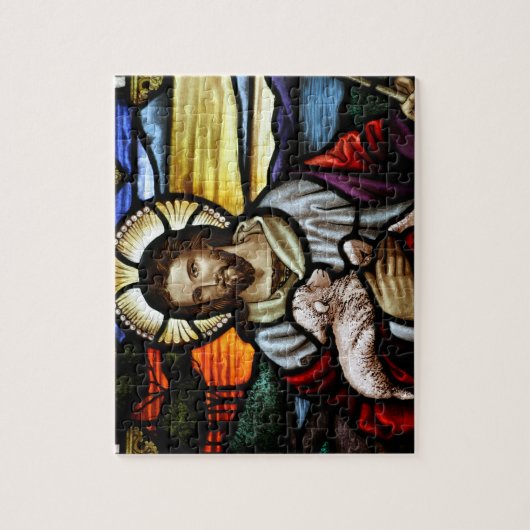 De Good Shepherd; Jezus op gekleurd glas Legpuzzel (Verticaal)