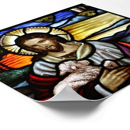De Good Shepherd; Jezus op gekleurd glas Poster (Hoek)