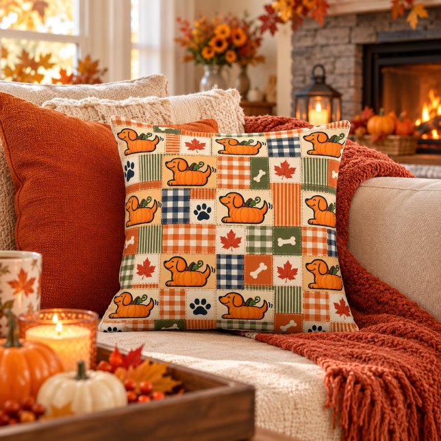 De Goodog™ Pompoen Herfst Patchwork Kussen (Creator heeft geüpload)