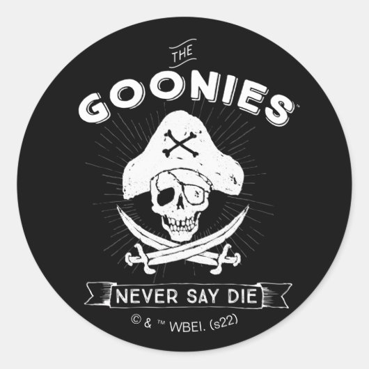 De goonies "Zeg nooit dat ze sterven" Pirate Badge Ronde Sticker (Voorkant)