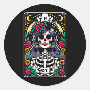 De Goth Grappige Tarotkaart Sarcasthische Skelet S Ronde Sticker