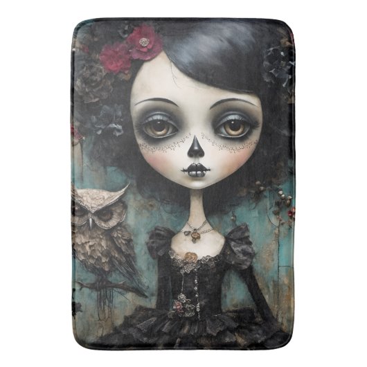 De Gotische Pop en Haar Huisdier Uil Badmat (Voorkant Verticaal)