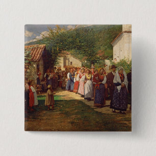 De gouden bruiloft (olie op doek) vierkante button 5,1 cm