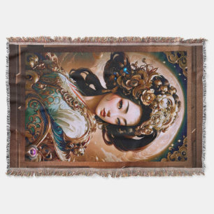 De Gouden Draak Geisha Meisje AI Kunst door Xzendo Deken