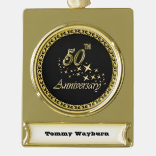 De gouden en zwarte 50ste Viering van het Jubileum Verguld Banner Ornament