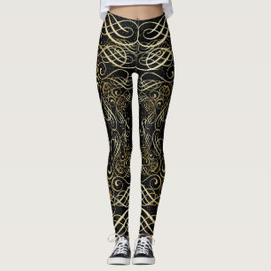 De gouden Folie kijkt Manuscript Scrollwork op Leggings