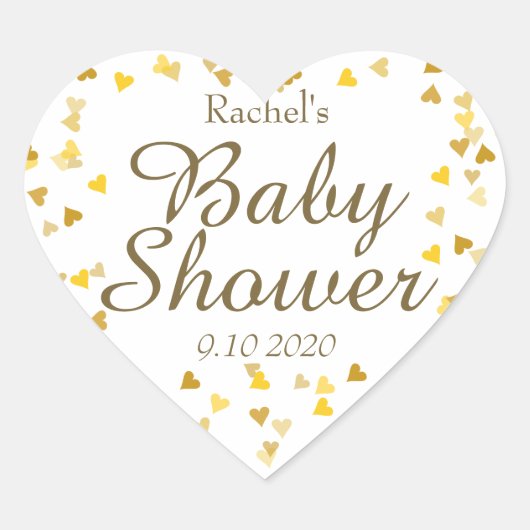 De gouden Gunst van het Baby shower van Harten Hart Sticker (Voorkant)