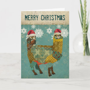 De gouden Kerstkaart van de Alpaca & van de Uil Feestdagen Kaart