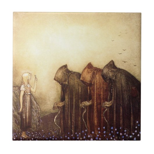 “De Gouden Sleutel” John Bauer Aquarel Tegeltje (Voorkant)