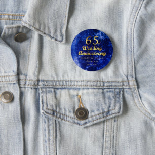 de Gouden Typografie van het 65ste van de Saffier Ronde Button 5,7 Cm