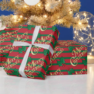 De gouden Vrolijke Hulst van Kerstmis Cadeaupapier