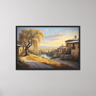 De Gouden Wilg bij Zonsondergang Canvas Afdruk
