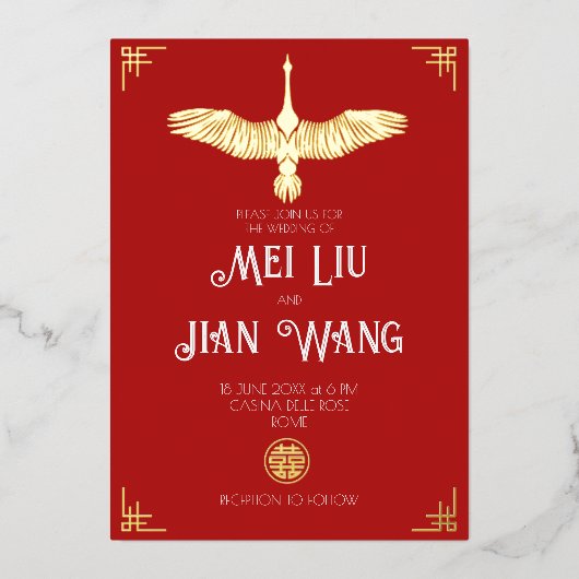 De goudkraan folie uitnodiging (Voorkant)