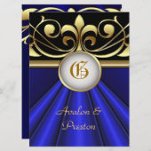 De graaf Blue Silk Gold Crown uitnodiging (Voorkant / Achterkant)