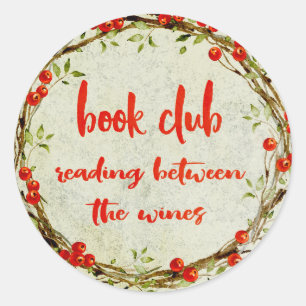 De grappige boekenclub die tussen de wijnen leest ronde sticker