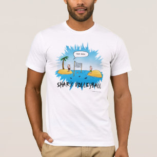 De Grappige Cartoon van het Volleyball van de haai T-shirt
