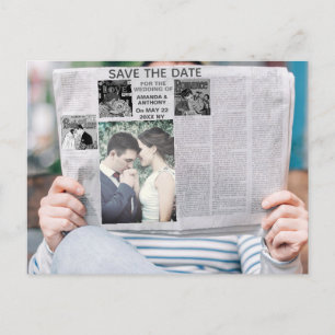 De grappige krantenfoto bewaart de datum uitnodiging briefkaart