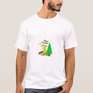 De grappige Rex krijgt een grijper als cadeau en h T-shirt