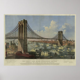 De Great East River Suspension Bridge Poster