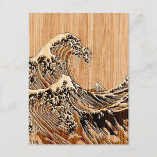 De Great Hokusai Wave Bamboo Wood Grain Style Briefkaart