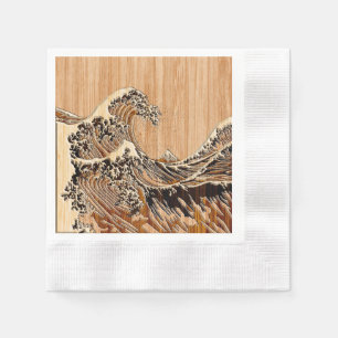 De Great Hokusai Wave Bamboo Wood Grain Style Servetten
