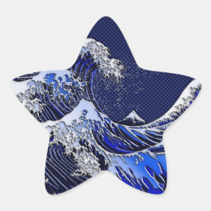 De Great Hokusai Wave Carbon Style Ster Sticker
