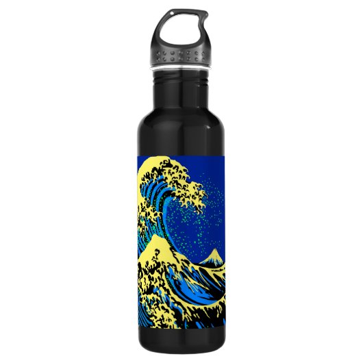 De Great Hokusai Wave in Blue Pop Art Style Waterfles (Voorkant)