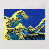 De Great Hokusai Wave in Blue Yellow Pop Style Briefkaart (Voorkant)