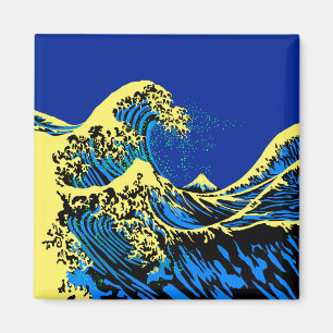 De Great Hokusai Wave in Blue Yellow Pop Style Magneet
